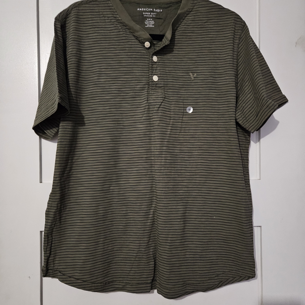 American Eagle Outfitters Green Striped Men's Shirt